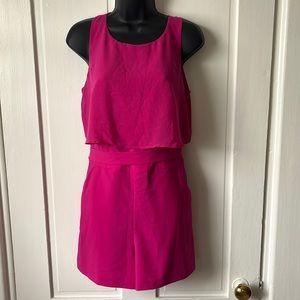 Bebe Fuchsia Pink Georgette Popover Layered Sleeveless Romper